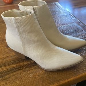Matisse X Lulus Spirit Ivory Faux Snake Point Toe Zip Up Ankle Block Heel Boots